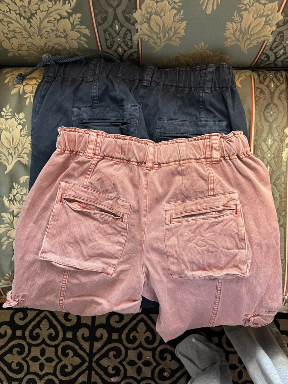 FREE PEOPLE Tahiti Cargo Pocket Utility Pants - Black and Dusty Rose - Picture 2 of 12
